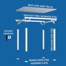 12×10 hawthorne traditional steel pergola with sail shade soft canopy