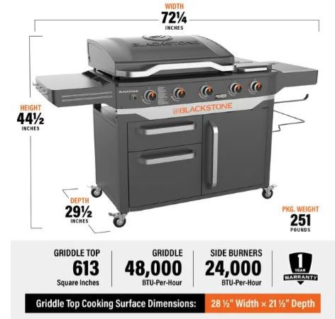 Blackstone ProSeries 5 Burner 28″ Propane Griddle with Range Top