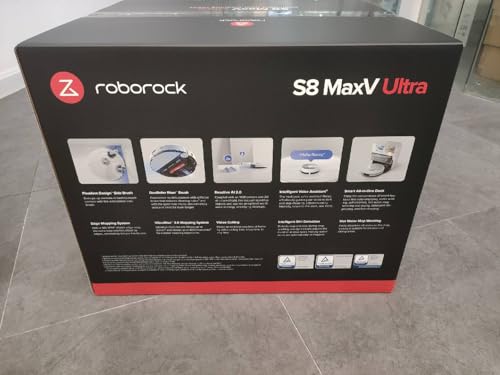 roborock S8 MaxV Ultra Saugroboter mit Wischfunktion&Hebarem Wischmopp, Umfangreiche Reinigung Durch die ausfahrbaren Seitenbürste, 10.000 Pa, 60 °C Heißwasser-Moppwäsche, All-in-One-Dock