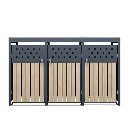 ESTEXO Mülltonnenbox Mülltonnenverkleidung mit Pflanzdach Aufbewahrungsbox Müllbox Anthrazit (3 Türen)