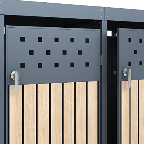 ESTEXO Mülltonnenbox Mülltonnenverkleidung mit Pflanzdach Aufbewahrungsbox Müllbox Anthrazit (3 Türen)