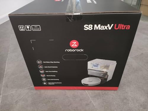 roborock S8 MaxV Ultra Saugroboter mit Wischfunktion&Hebarem Wischmopp, Umfangreiche Reinigung Durch die ausfahrbaren Seitenbürste, 10.000 Pa, 60 °C Heißwasser-Moppwäsche, All-in-One-Dock