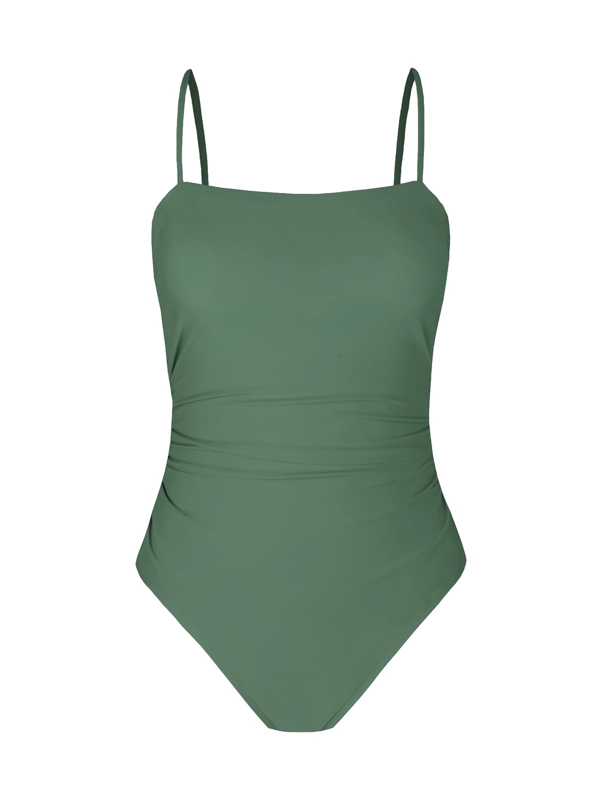 CUPSHE Damen Badeanzug Quadratischer Ausschnitt Bauchweg Raffungen Rückenausschnitt Einteilige Bademode Swimsuit Salbeigrün S