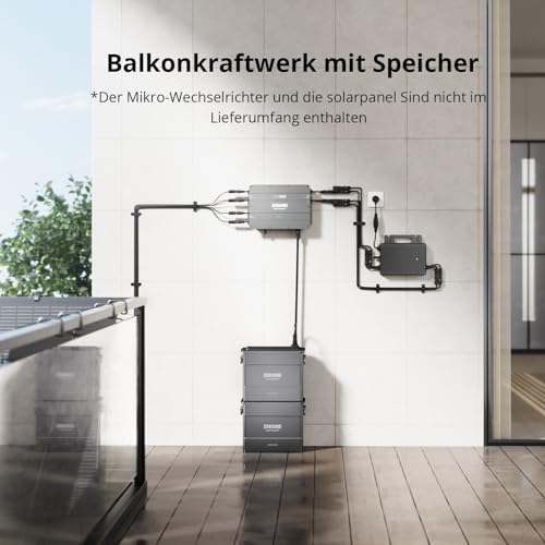 Zendure SolarFlow Balkonkraftwerk, Balkonkraftwerk mit Speicher, HUB 2000 mit 1800W Solar Eingang, 1 AB2000 1920Wh LiFePO4 Akku, 0% VAT, Shelly Pro 3EM Kompatibel, 1200W Ausgang, App, IP65, 0dB