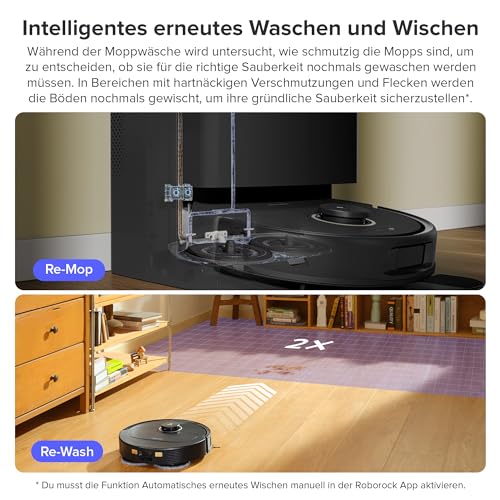 roborock Qrevo Pro Saugroboter mit Wischfunktion&Hebarem Wischmopp, FlexiArm Design™ Kantenreinigung, 7.000 Pa, 60 °C Heißwasser-Moppwäsche, Individuelle Teppichstrategie(Schwarz)