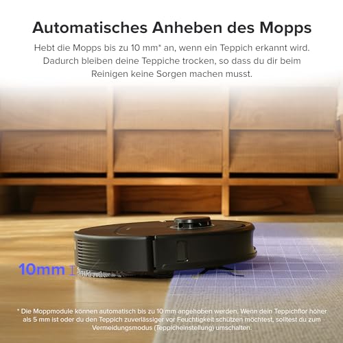 roborock Qrevo Pro Saugroboter mit Wischfunktion&Hebarem Wischmopp, FlexiArm Design™ Kantenreinigung, 7.000 Pa, 60 °C Heißwasser-Moppwäsche, Individuelle Teppichstrategie(Schwarz)