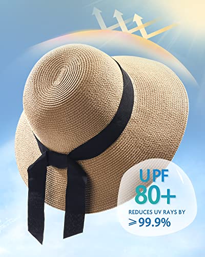 FURTALK Damen Sonnenhut UV-Schutz Strandhut Faltbar Sommerhut UPF 50+ Strohhut mit Breite Krempe