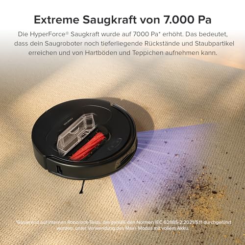 roborock Qrevo Pro Saugroboter mit Wischfunktion&Hebarem Wischmopp, FlexiArm Design™ Kantenreinigung, 7.000 Pa, 60 °C Heißwasser-Moppwäsche, Individuelle Teppichstrategie(Schwarz)