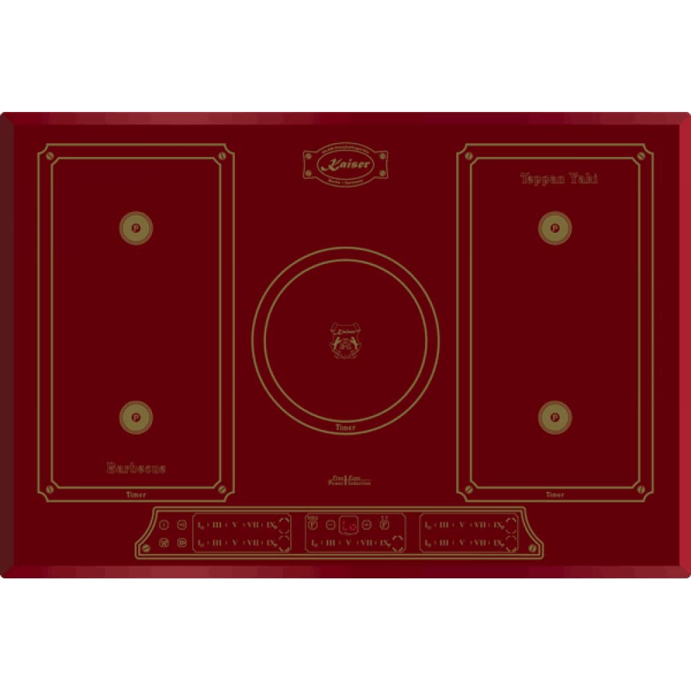 Retro Herd Set Induktion Autark Kaiser Empire Rot/Einbau Backofen Kaiser Eh 6355 RotEm + Induktionskochfeld Kaiser KCT 7795 RotEm 77 cm/Drehspieß,Selbstreinigung/Backofen Kochfeld Kombination/