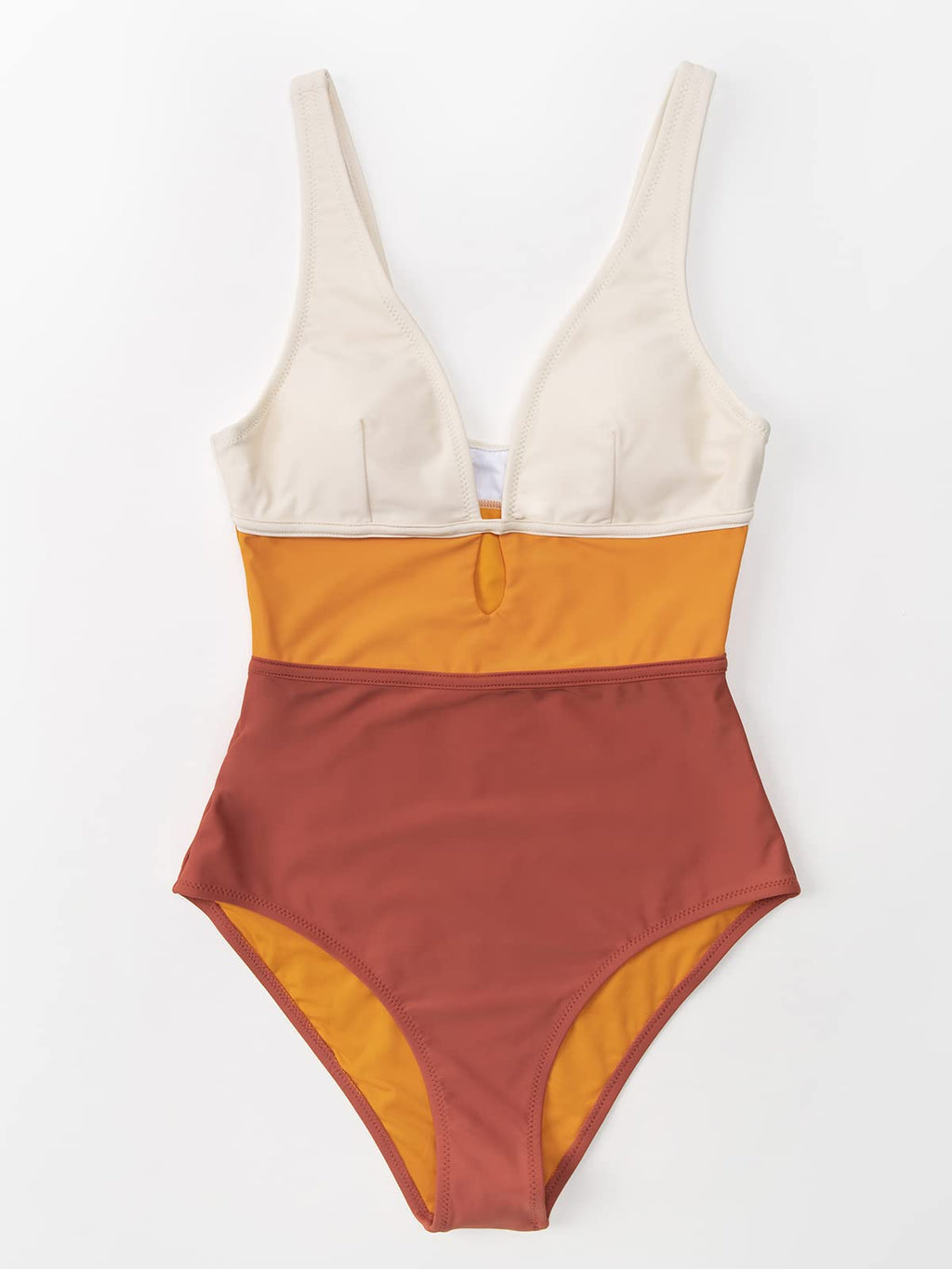 CUPSHE Damen Badeanzug Tiefer V Ausschnitt Monokini Colorblock Riemchen Einteilige Bademode Swimsuit Mehrfarbig S