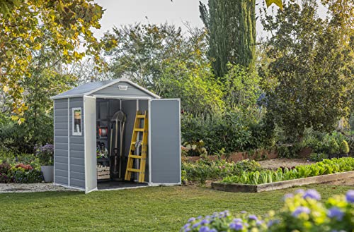 Keter Manor 6x5DD Gartenhaus wetterfest 4.8m³, Kunststoff, Outdoor, Außenmaße: BxTxH:185x152x226cm, Innenmaße: BxTxH:169x138x219cm, grau