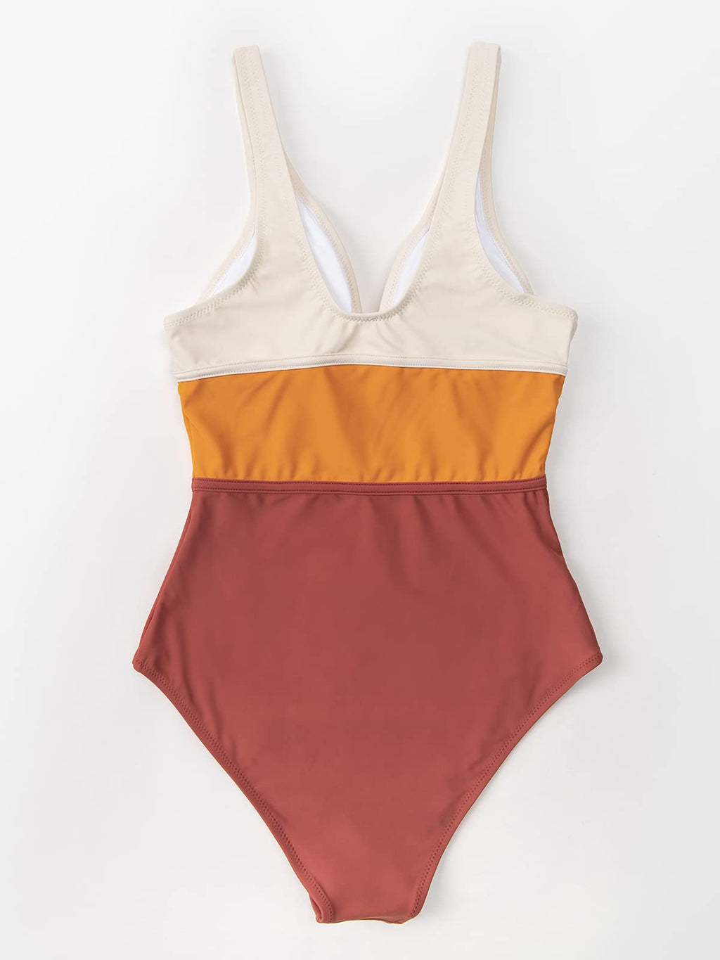 CUPSHE Damen Badeanzug Tiefer V Ausschnitt Monokini Colorblock Riemchen Einteilige Bademode Swimsuit Mehrfarbig S