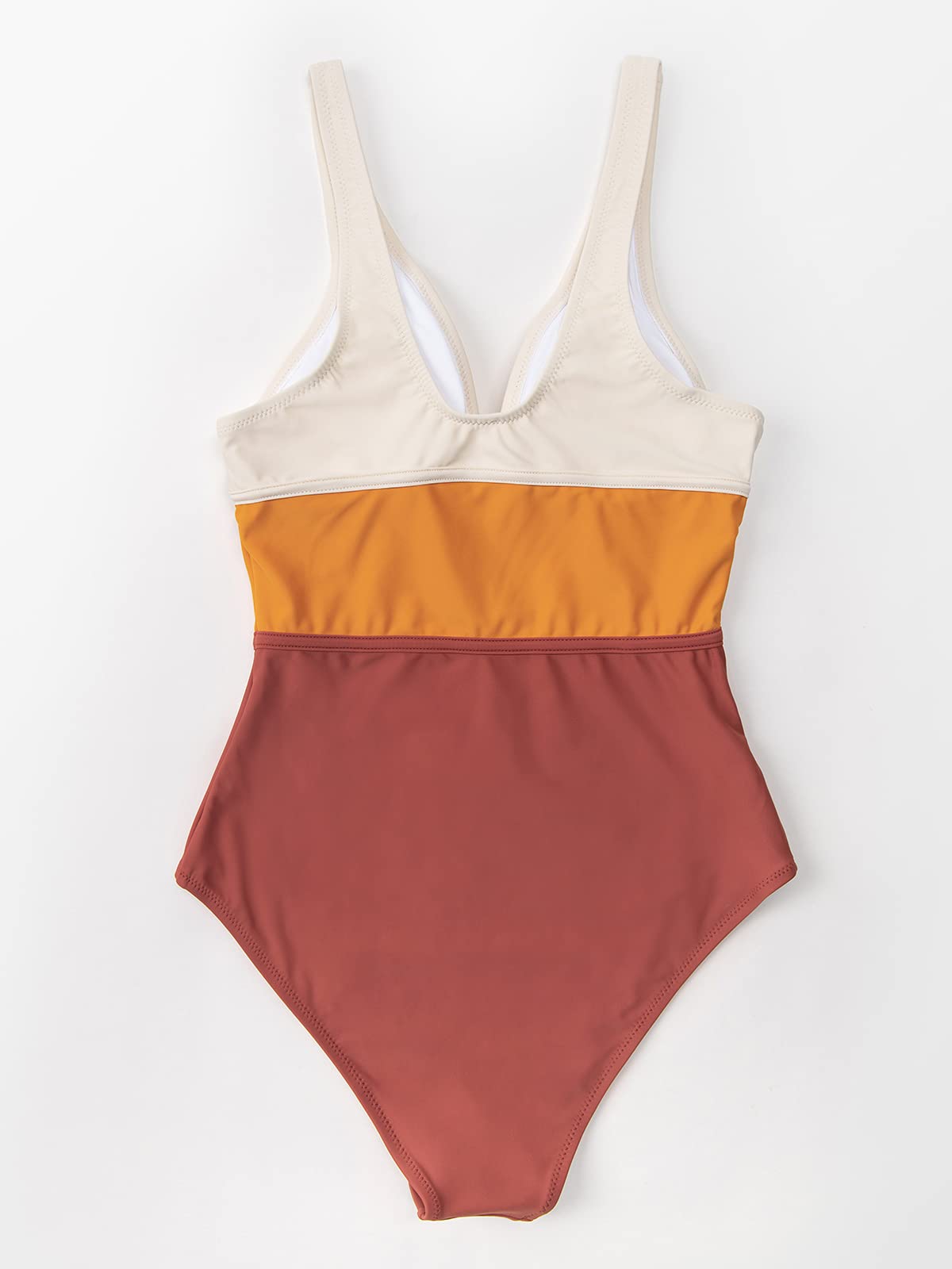 CUPSHE Damen Badeanzug Tiefer V Ausschnitt Monokini Colorblock Riemchen Einteilige Bademode Swimsuit Mehrfarbig S