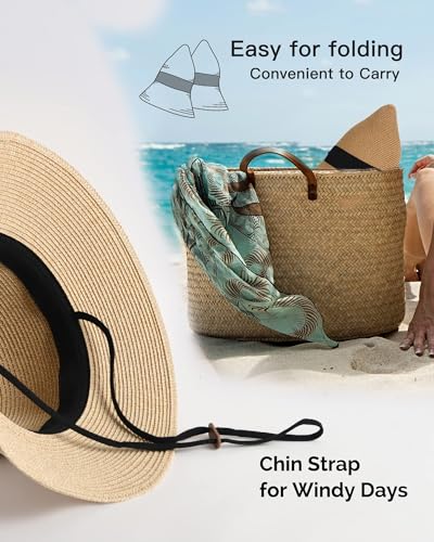 FURTALK Damen Sonnenhut UV-Schutz Strandhut Faltbar Sommerhut UPF 50+ Strohhut mit Breite Krempe