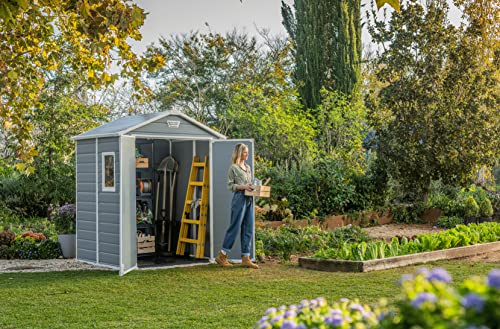 Keter Manor 6x5DD Gartenhaus wetterfest 4.8m³, Kunststoff, Outdoor, Außenmaße: BxTxH:185x152x226cm, Innenmaße: BxTxH:169x138x219cm, grau