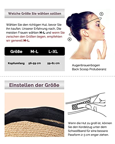FURTALK Damen Sonnenhut UV-Schutz Strandhut Faltbar Sommerhut UPF 50+ Strohhut mit Breite Krempe