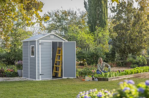 Keter Manor 6x5DD Gartenhaus wetterfest 4.8m³, Kunststoff, Outdoor, Außenmaße: BxTxH:185x152x226cm, Innenmaße: BxTxH:169x138x219cm, grau