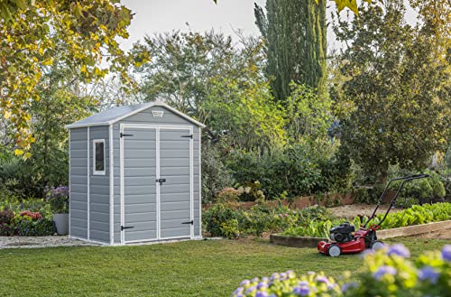 Keter Manor 6x5DD Gartenhaus wetterfest 4.8m³, Kunststoff, Outdoor, Außenmaße: BxTxH:185x152x226cm, Innenmaße: BxTxH:169x138x219cm, grau