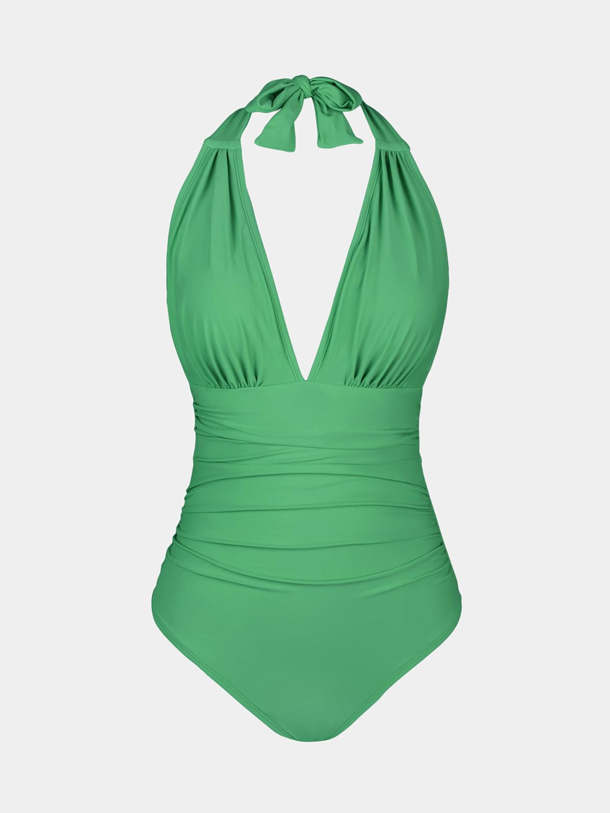 CUPSHE Damen Badeanzug V Ausschnitt Neckholder Bauchweg Monokini Rückenfrei Elegant Geraffte Bauchkontrolle Einteilige Bademode Swimsuit Hellgrün L