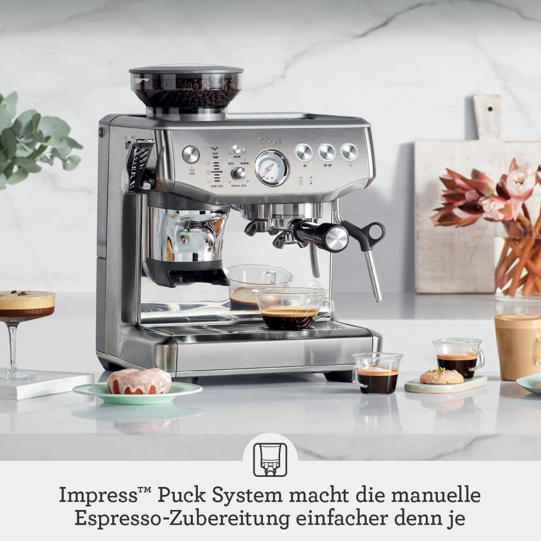 Sage - The Barista Express Impress - Unterstützt Stopfung Bohnenkaffeemaschine mit Milchaufschäumer, Gebürsteter Edelstahl