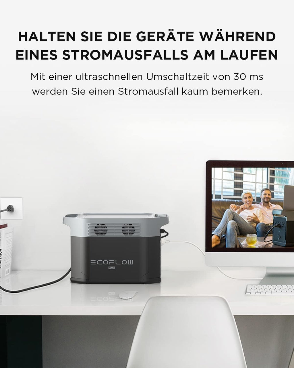 EF ECOFLOW DELTA Max tragbarer Powerstation 2016Wh, Solargenerator AC 2400W (4600W Überspannung) für Outdoor, Reisen und Camping, Kleine Verpackungsmängel, Produkt unbenutzt(Generalüberholt)