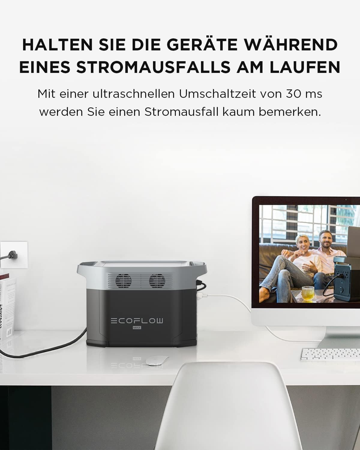 EF ECOFLOW DELTA Max tragbarer Powerstation 2016Wh, Solargenerator AC 2400W (4600W Überspannung) für Outdoor, Reisen und Camping, Kleine Verpackungsmängel, Produkt unbenutzt(Generalüberholt)