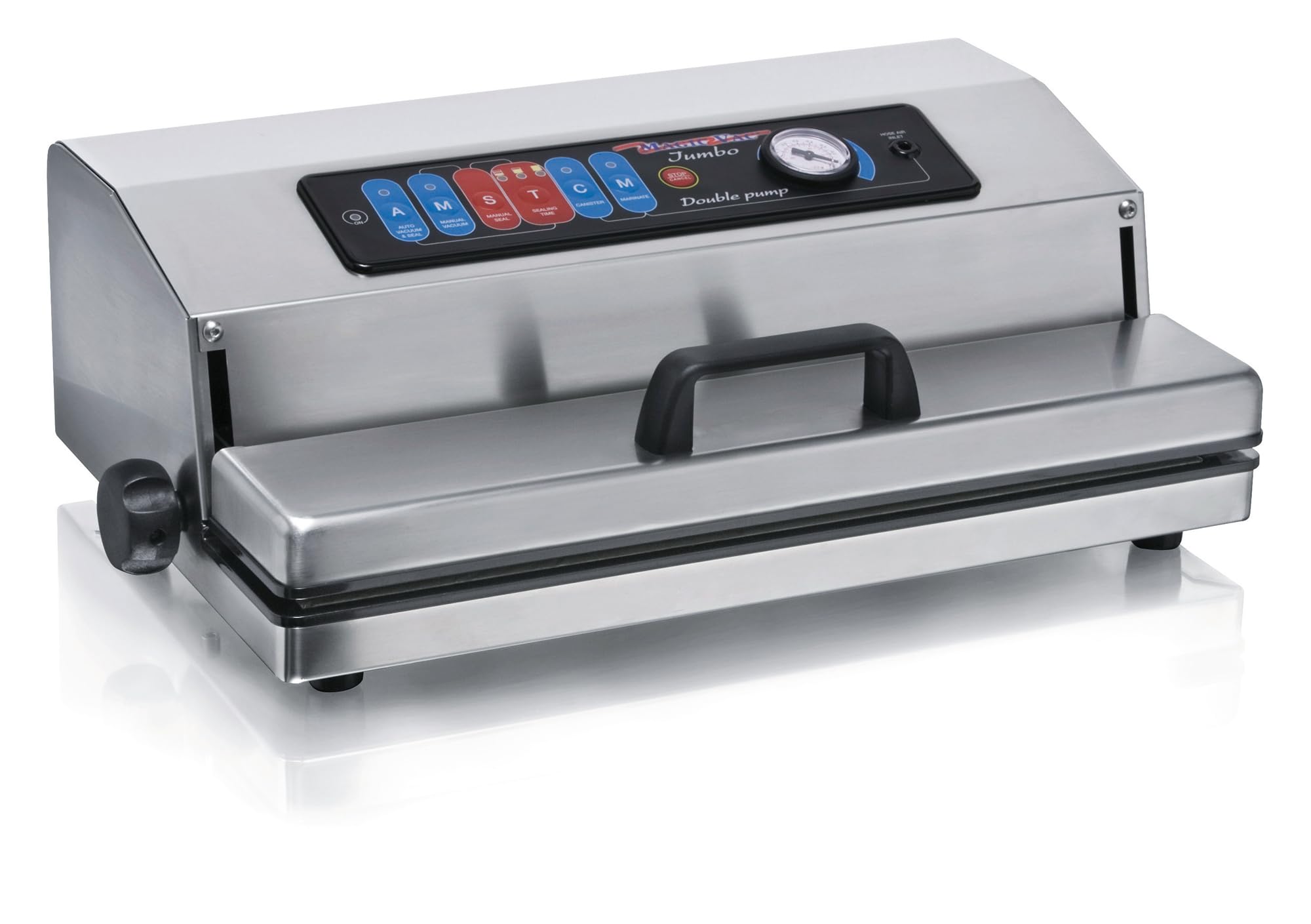 Magic Vac, Jumbo 40, Heavy Duty Lebensmittel-Vakuummaschine aus Edelstahl, Ideal für Vakuumbeutel und Behälter, mit Hochleistungsmotor, Lebensmittel-Vakuum-Set, Patentiert, Hergestellt in Italien