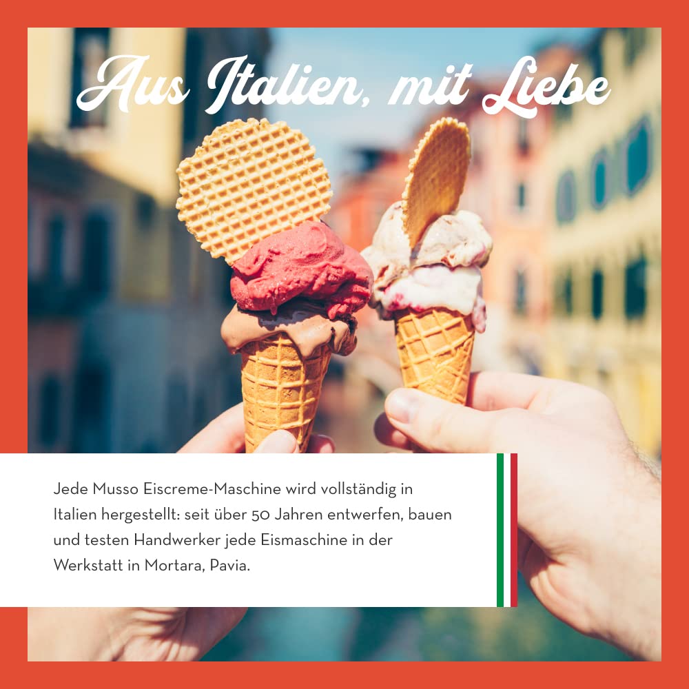 Musso Mini Lussino 4080 Eiscreme-Maschine | 0,75l Eiscreme in 30min | Italienische Eiscreme-Maschine für Zuhause | Vegane oder zuckerfreie Eiscreme, Gelato, Sorbet, Slush-Eis | Einfach zu benutzen