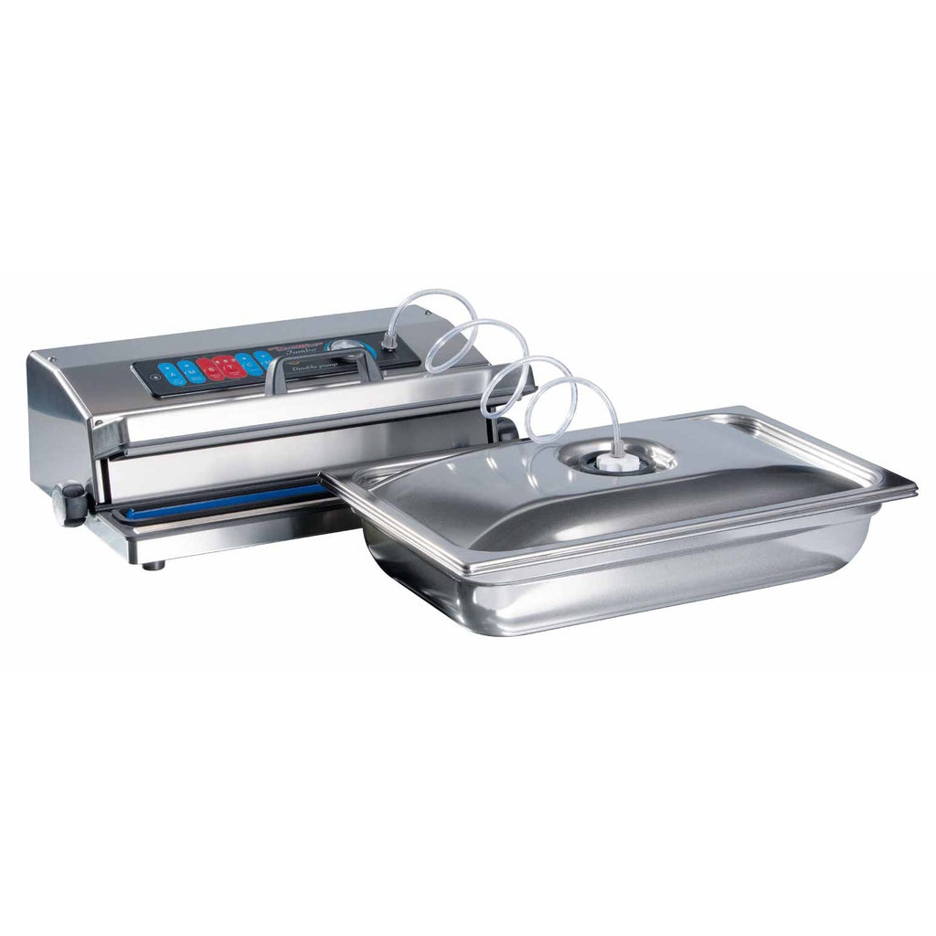 Magic Vac, Jumbo 40, Heavy Duty Lebensmittel-Vakuummaschine aus Edelstahl, Ideal für Vakuumbeutel und Behälter, mit Hochleistungsmotor, Lebensmittel-Vakuum-Set, Patentiert, Hergestellt in Italien