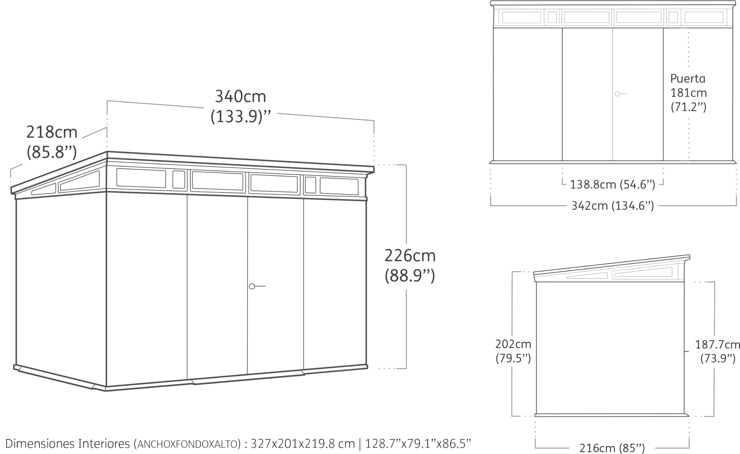Keter Artisan 11x7 Gerätehaus – Wetterfestes Gartenhaus mit Boden, Pultdach, Doppeltüren & Fenster, Ideal für Outdoor-Aufbewahrung, 342x218x226cm, 13,7 m³, grau