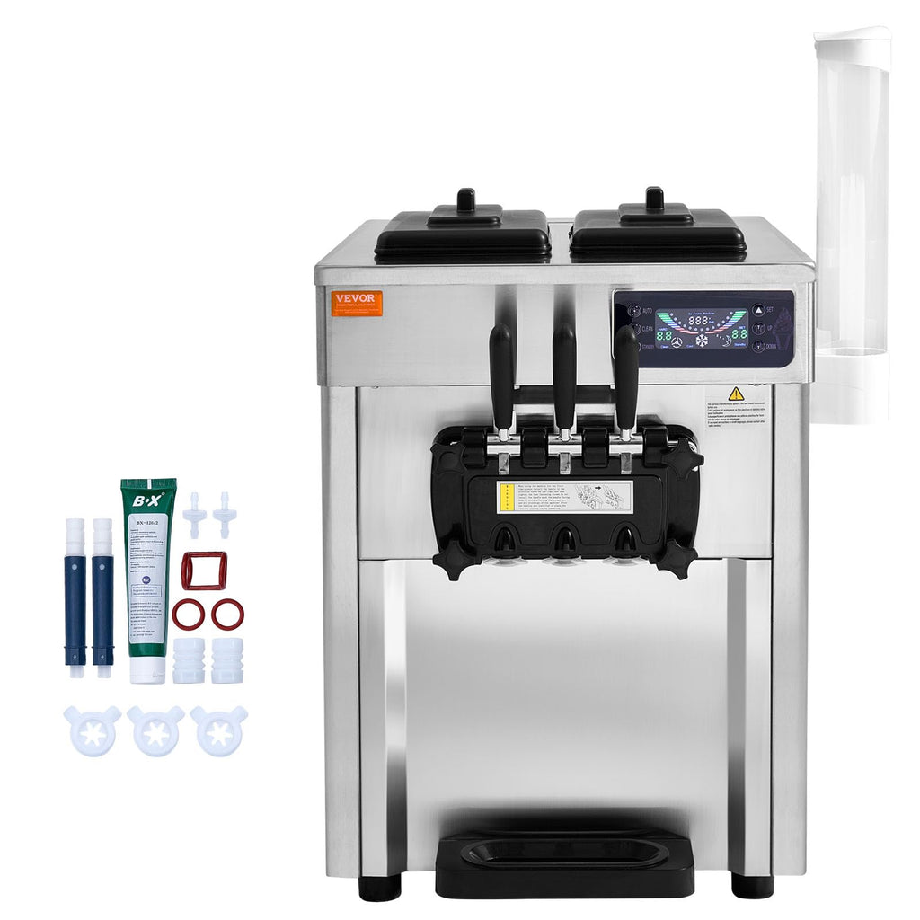 VEVOR Kommerzielle Eismaschine 18–28 L/h, 3 Geschmacksrichtungen, Italienische Eismaschine, 2 x 5,5 L Trichter, LCD-Panel, Automatische Vorkühlung, Reinigung, für Joghurt, Kaffee, Snackbar, Restaurant