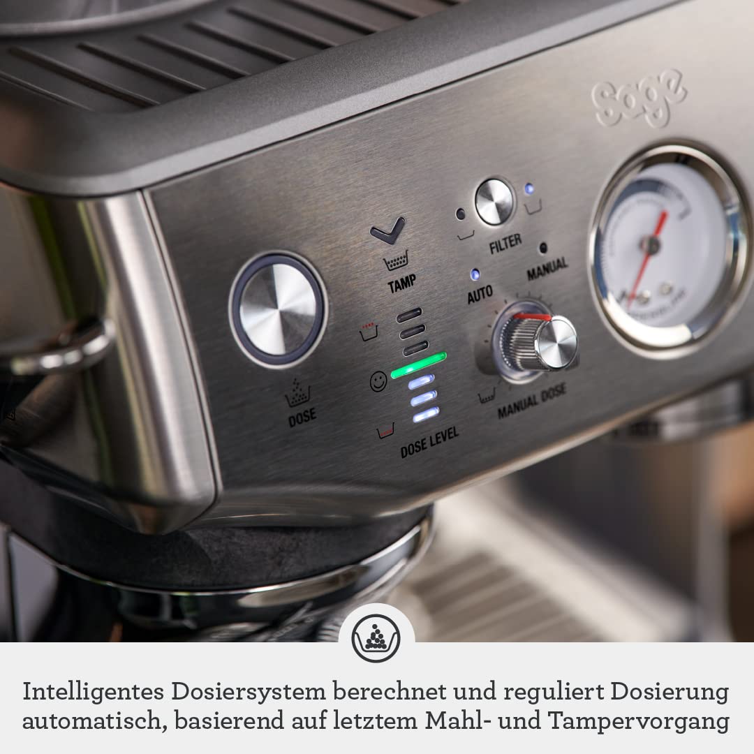Sage - The Barista Express Impress - Unterstützt Stopfung Bohnenkaffeemaschine mit Milchaufschäumer, Gebürsteter Edelstahl