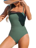 CUPSHE Damen Badeanzug Quadratischer Ausschnitt Bauchweg Raffungen Rückenausschnitt Einteilige Bademode Swimsuit Salbeigrün S