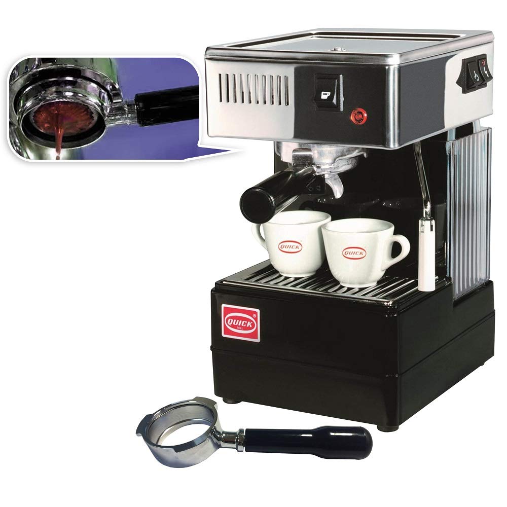 Quick Mill 0820 Schwarz Espressomaschine Made in Italy,Siebträger Espressomaschine Special Special mit Bodenloser Siebträger und std Siebträger