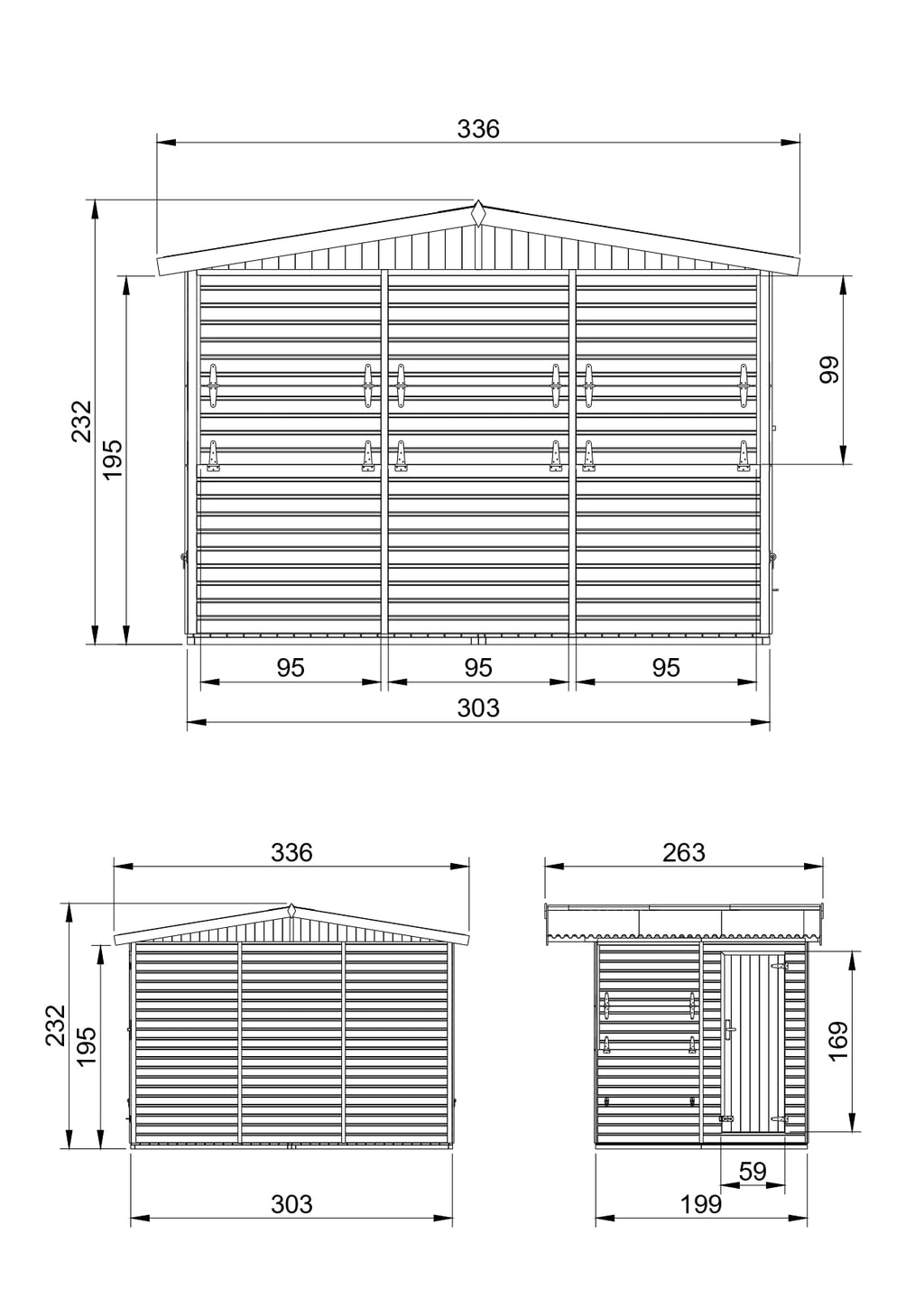 TIMBELA M150B Holz Gartenhaus, Marktbude Holz, Qualitäts Schiffslatten Kiefern Fichte Verkaufsstand Holzhaus mit Theke, FÜNF Fenster, 200x300/6 m2, große multifunktionale Garten-Bar Verkaufshütte