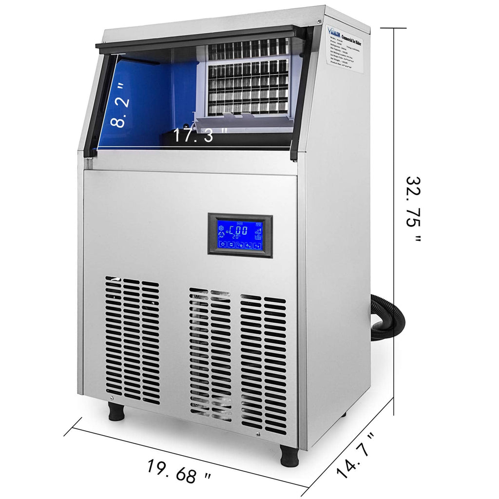 VEVOR Kommerzielle 50 kg Eismaschine 220V Eiswürfelbereiter Kommerzielle Eiswürfelbereiter Edelstahl mit LCD Bildschirm Würfeleismaschine 250 W Automatische Eismaschine 4 x 9 Stk. Icemaker