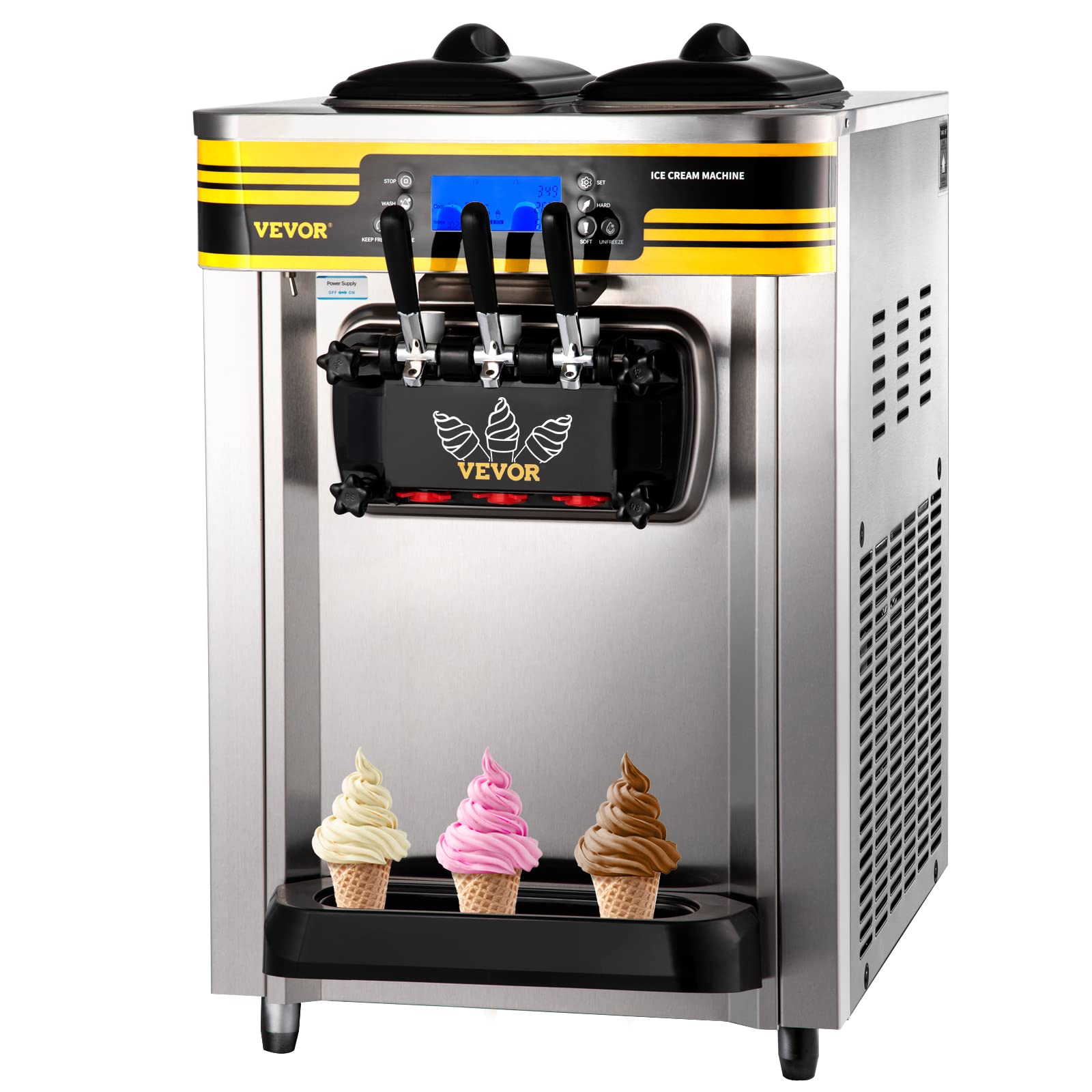 VEVOR Kommerzielle Eismaschine 2350 W Weiche Eismaschine Silber 22-30L pro Stunde Weiche Eismaschine 74,5 x 54 x 86 cm in Cafés, Buffets, Getränke-Shops, Restaurants