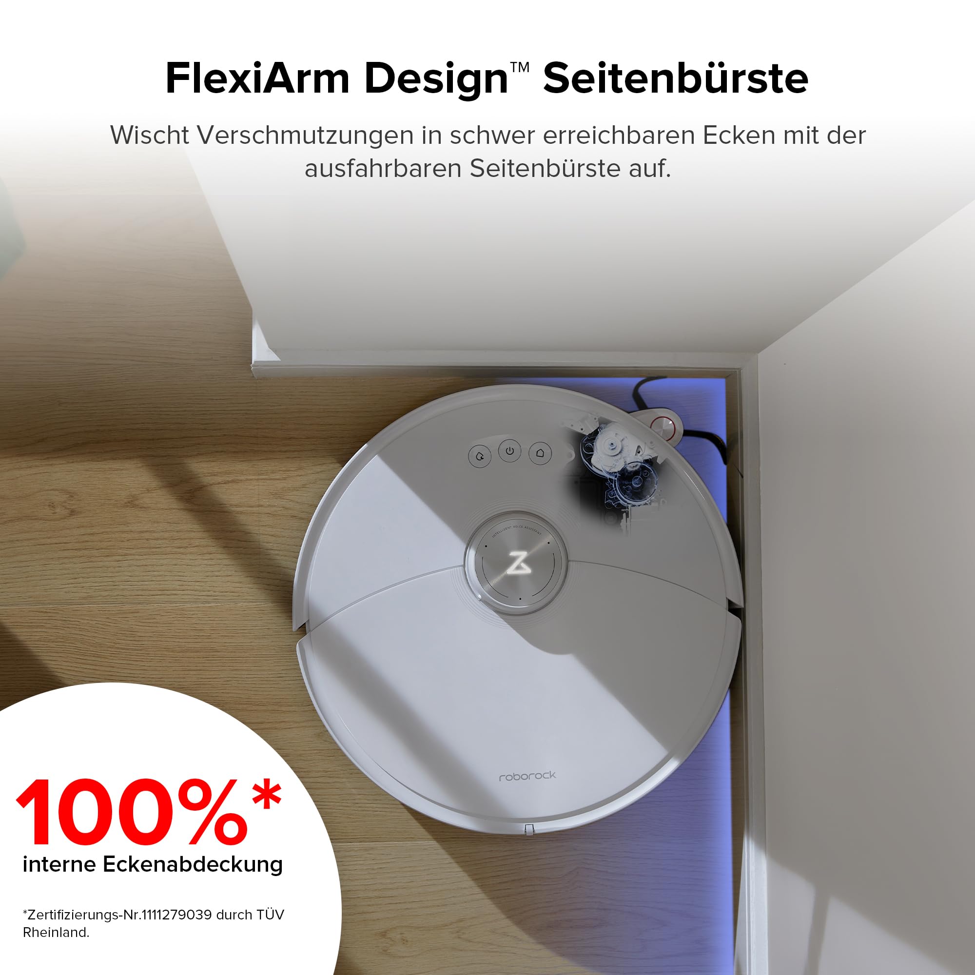 roborock S8 MaxV Ultra Saugroboter mit Wischfunktion&Hebarem Wischmopp, Umfangreiche Reinigung Durch die ausfahrbaren Seitenbürste, 10.000 Pa, 60 °C Heißwasser-Moppwäsche, All-in-One-Dock