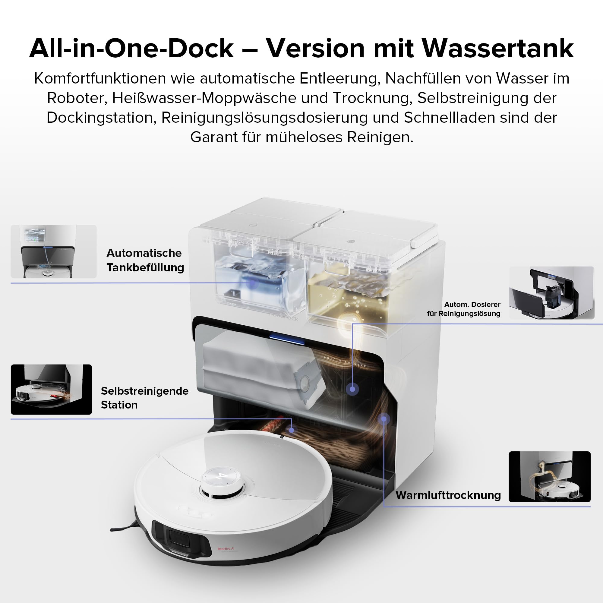 roborock S8 MaxV Ultra Saugroboter mit Wischfunktion&Hebarem Wischmopp, Umfangreiche Reinigung Durch die ausfahrbaren Seitenbürste, 10.000 Pa, 60 °C Heißwasser-Moppwäsche, All-in-One-Dock