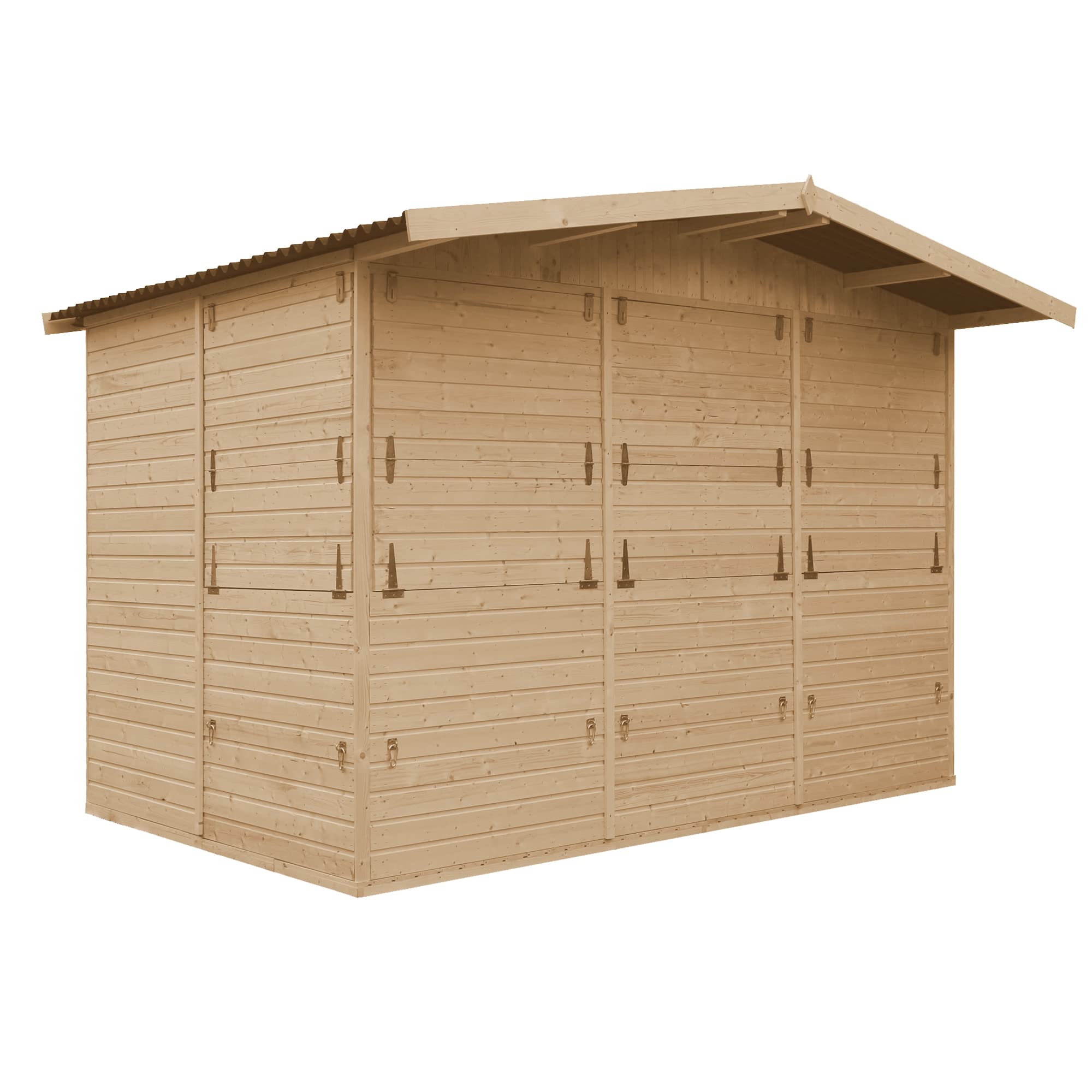 TIMBELA M150B Holz Gartenhaus, Marktbude Holz, Qualitäts Schiffslatten Kiefern Fichte Verkaufsstand Holzhaus mit Theke, FÜNF Fenster, 200x300/6 m2, große multifunktionale Garten-Bar Verkaufshütte
