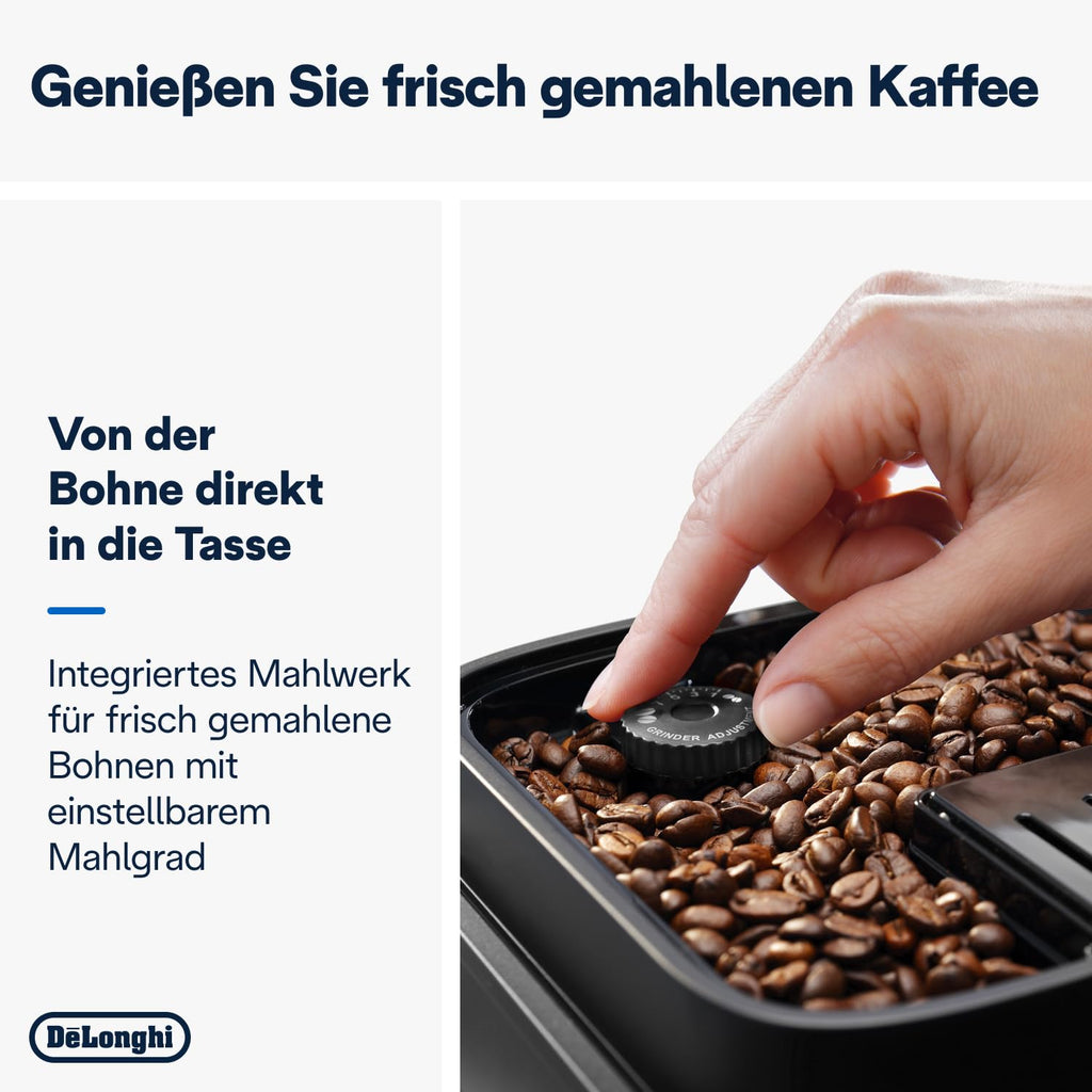 De'Longhi Magnifica Plus ECAM322.70.SB Kaffeevollautomat mit LatteCrema-Milchsystem für Automatischen Cappuccino, Full-Touch-Farbdisplay, Extra Shot-Funktion, x2-Funktion, 1450W, Silber/Schwarz