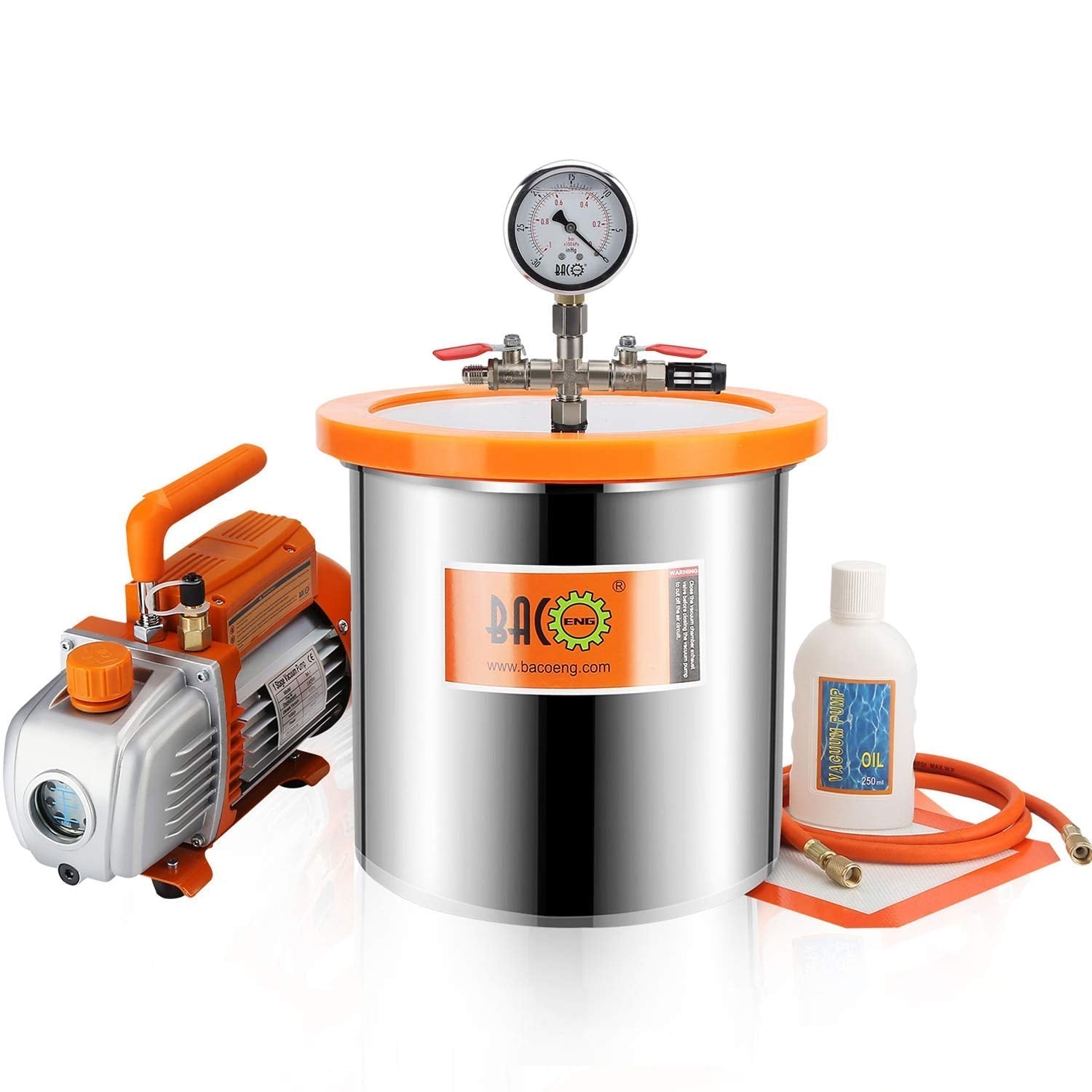 BACOENG 12L Vakuumkammer mit 85L/Min Einstufige Vakuumpumpe Unterdruckpumpe mit Manometer HVAC