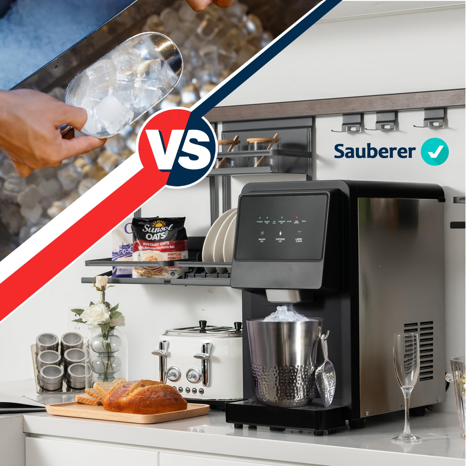 GOPLUS Eiswürfelmaschine mit Wasseranschluss, automatischer Eiswürfelbereiter mit Eisspender & Selbstreinigung, Eisproduktion von 27kg/24h, Desktop-Eiswürfelmaschine für Zuhause & Büro