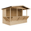 TIMBELA M150B Holz Gartenhaus, Marktbude Holz, Qualitäts Schiffslatten Kiefern Fichte Verkaufsstand Holzhaus mit Theke, FÜNF Fenster, 200x300/6 m2, große multifunktionale Garten-Bar Verkaufshütte
