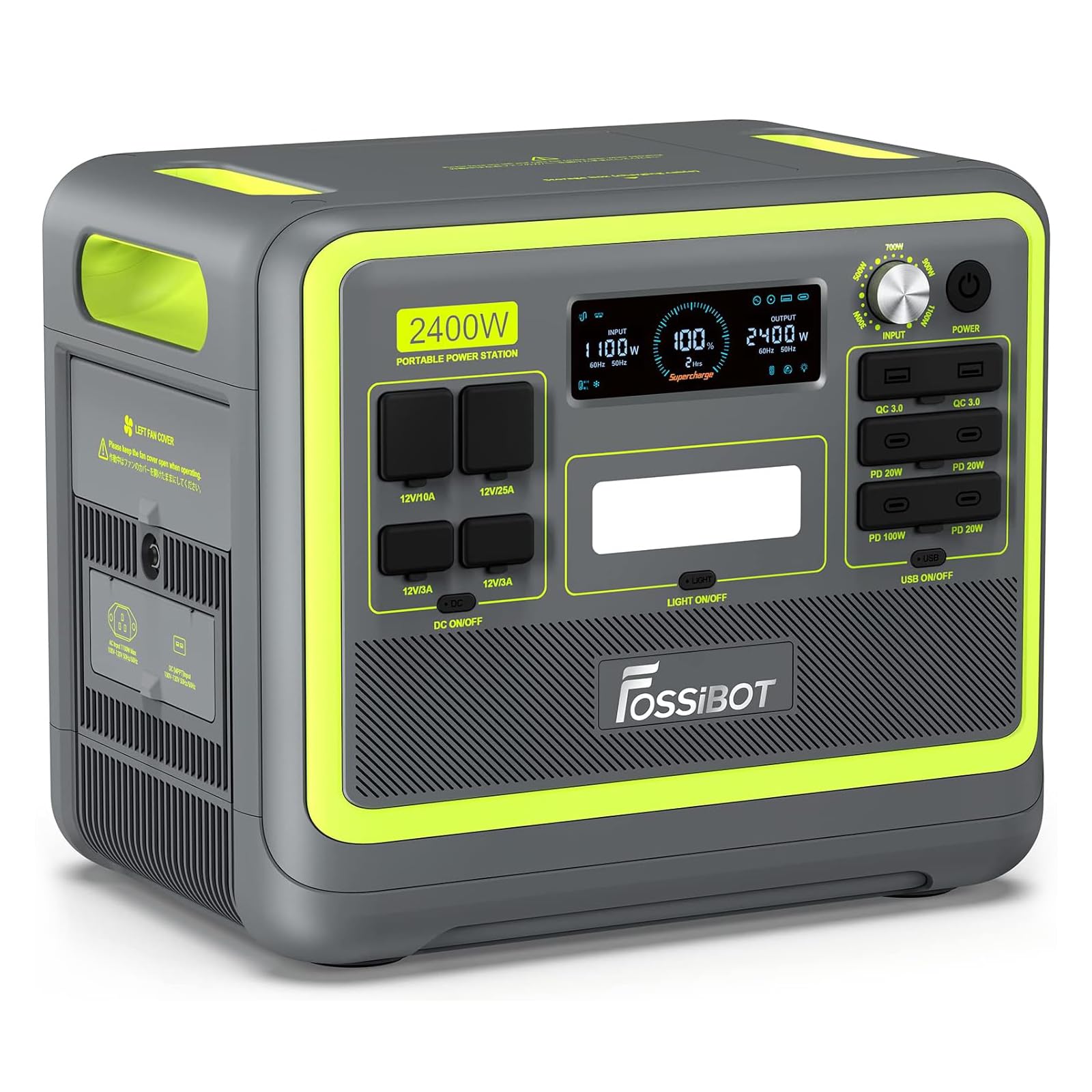 FOSSiBOT Tragbare Powerstation F2400, Solargenerator 2048Wh LiFePO4 Batterie-Backup mit 2400W 3x AC Ausgängen (4800W Peak) 230V, power station für Outdoor-Camping, Wohnmobil-Reisen, Hausgebrauch