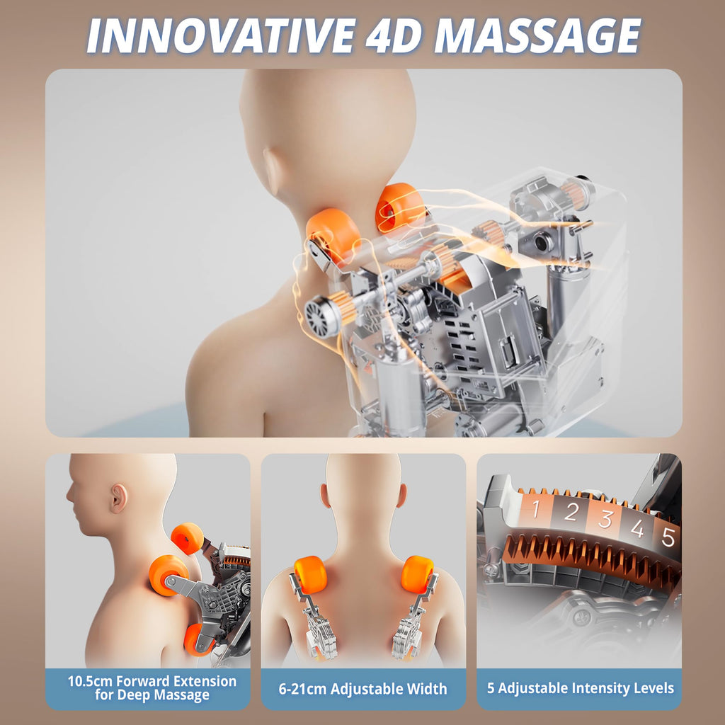 HealthRelife Ganzkörpermassagesessel mit Bodyscan 4D-Robotische Hände Intelligente Shiatsu Massagesitzauflage mit Sprachfunktion Rückenheizung(Schwarz)