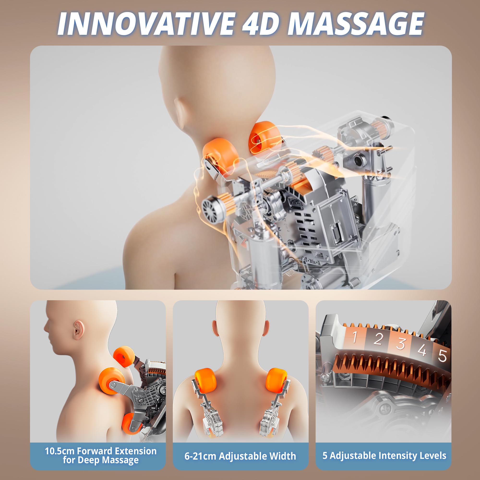 HealthRelife Ganzkörpermassagesessel mit Bodyscan 4D-Robotische Hände Intelligente Shiatsu Massagesitzauflage mit Sprachfunktion Rückenheizung(Schwarz)