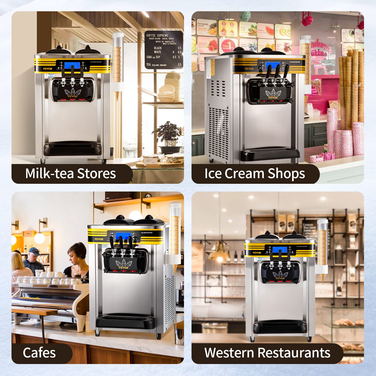 VEVOR Kommerzielle Eismaschine 2350 W Weiche Eismaschine Silber 22-30L pro Stunde Weiche Eismaschine 74,5 x 54 x 86 cm in Cafés, Buffets, Getränke-Shops, Restaurants