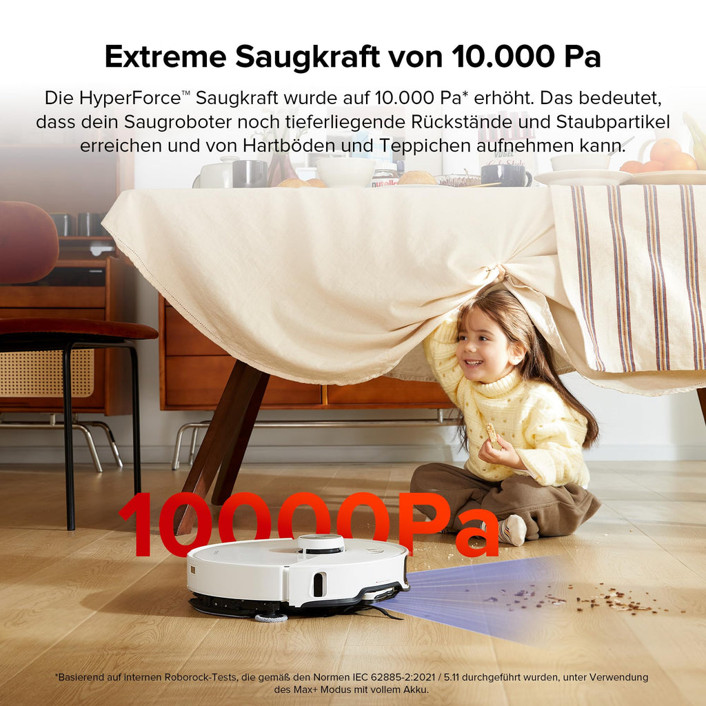 roborock S8 MaxV Ultra Saugroboter mit Wischfunktion&Hebarem Wischmopp, Umfangreiche Reinigung Durch die ausfahrbaren Seitenbürste, 10.000 Pa, 60 °C Heißwasser-Moppwäsche, All-in-One-Dock