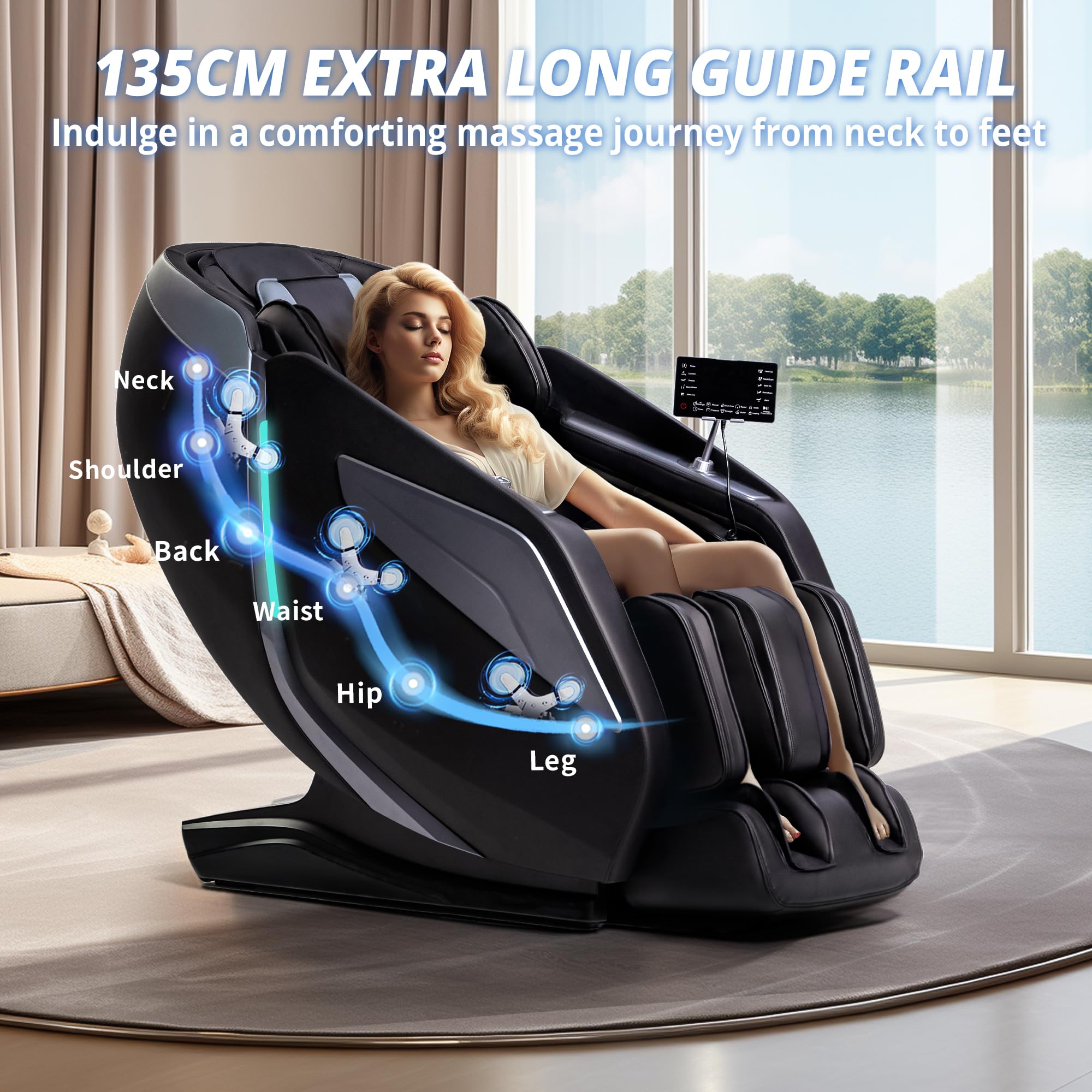 HealthRelife Ganzkörpermassagesessel mit Bodyscan 4D-Robotische Hände Intelligente Shiatsu Massagesitzauflage mit Sprachfunktion Rückenheizung(Schwarz)